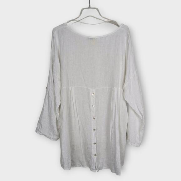 Terzo Millennio White 100% Linen Tunic Top Flowy Boxy Long Sleeve Size 1X - Picture 7 of 8
